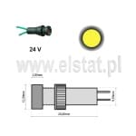 Kontrolka sygnalizacyjne LED; żółta; obudowa PCV; 5mm; zasilanie 24VDC.