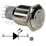 Przycisk wandaloodprny, monostabilny, podświetlenie LED, białe, pierścieniowe,  NO-NC, 16 mm 