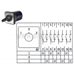 Przełącznik krzywkowy; 4-torowy; 3-pozycyjny ( 1-0-2); 440V; 32A; tabliczka: 64x64mm