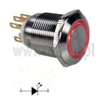 Przyciski chwilowy; wandalodoporny; podświetlenie RING; czerwone; LED 12VDC; otwór 19mm