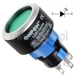 Przycisk bistbilny, zielony LED, otwór 22mm, 1NO/ 1NC, LAS1-AWY-11Z/G