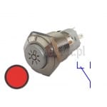 Przycisk wandaloodporny; ; chwilowy; czerwone podświetlenie LED 12V; 2A/230V: nadruk żarówki
